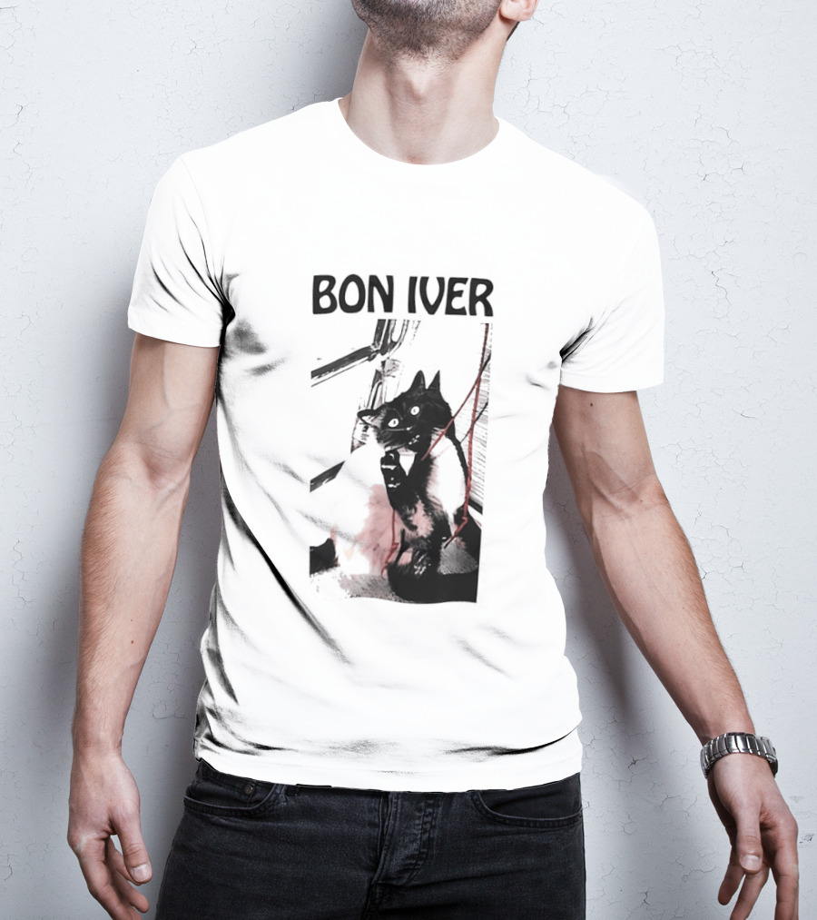 Bon Iver Cat With Guitar Image T-Shirt
