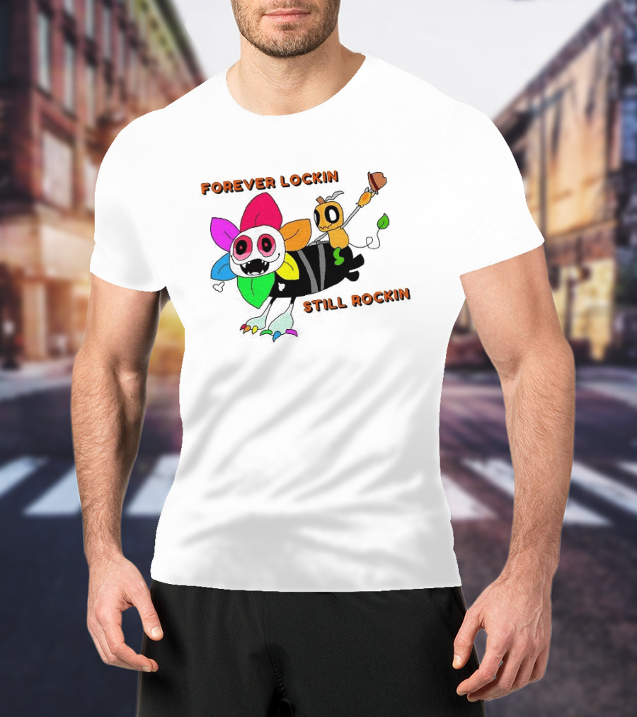 Forever Lockin Still Rockin Colorful Creature Toon T-Shirt