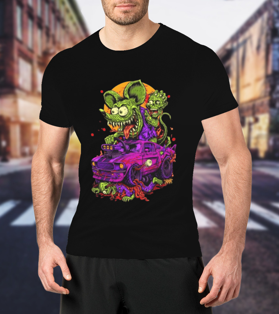 Rat Fink Vs Zombies Classic Monster Car Battle Vintage Horror T-Shirt