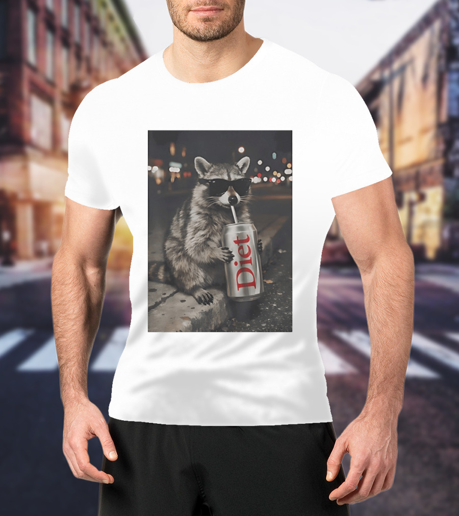 Raccoons Diet Soda Gen Z Dank Meme Raccoon With Sunglasses And Soda Can T-Shirt