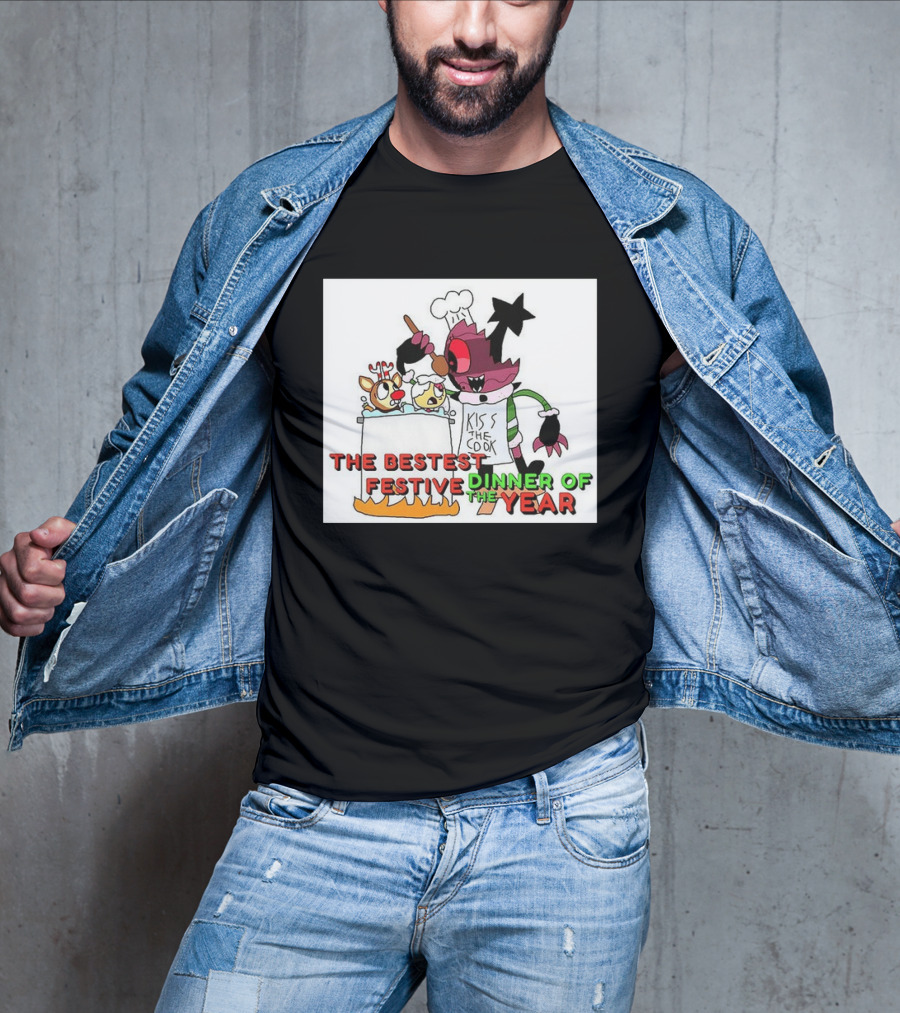 The Bestest Festive Dinner Of The Year Kiss The Cook Chef Monster Reindeer Cooking T-Shirt
