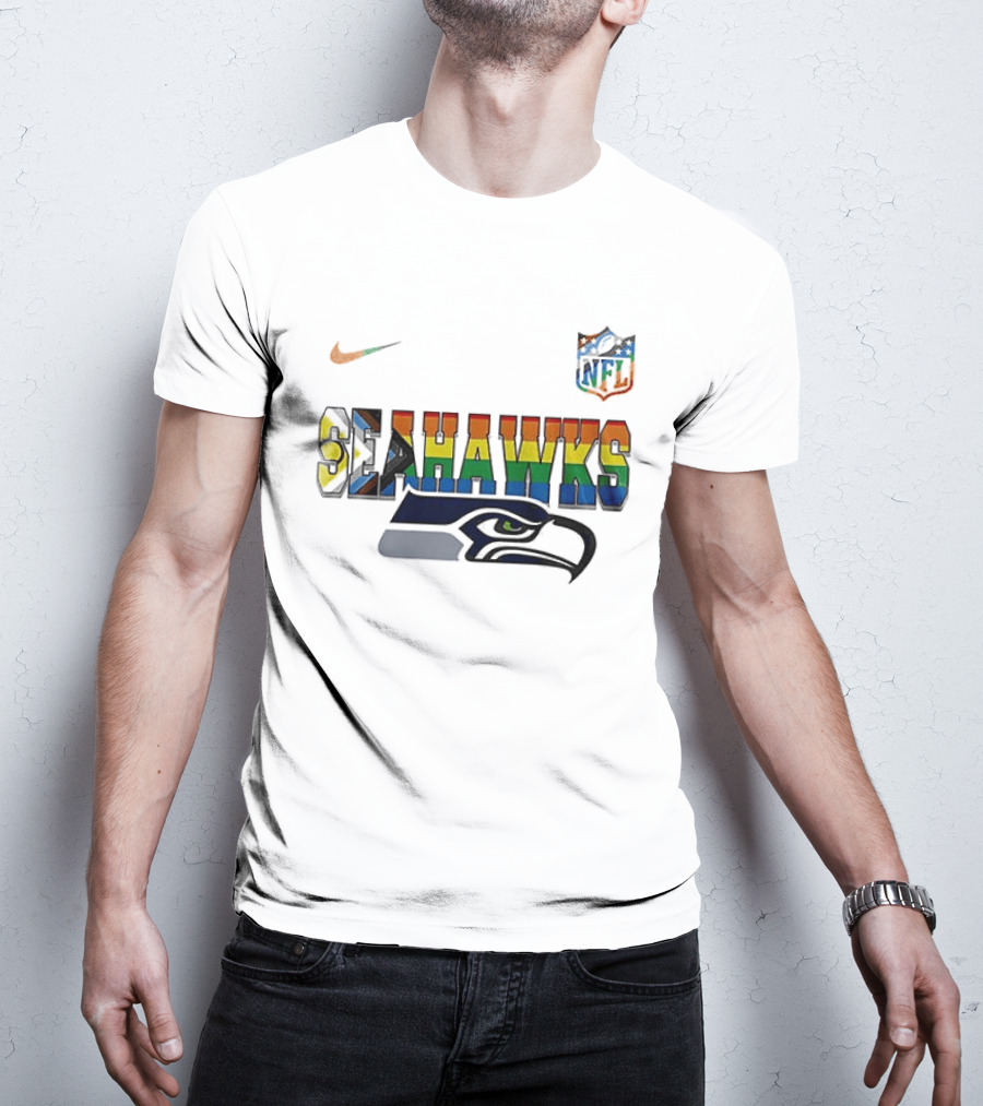 Seattle Seahawks Rainbow Pride NFL Peanuts Collaboration Snoopy Nike T-Shirt
