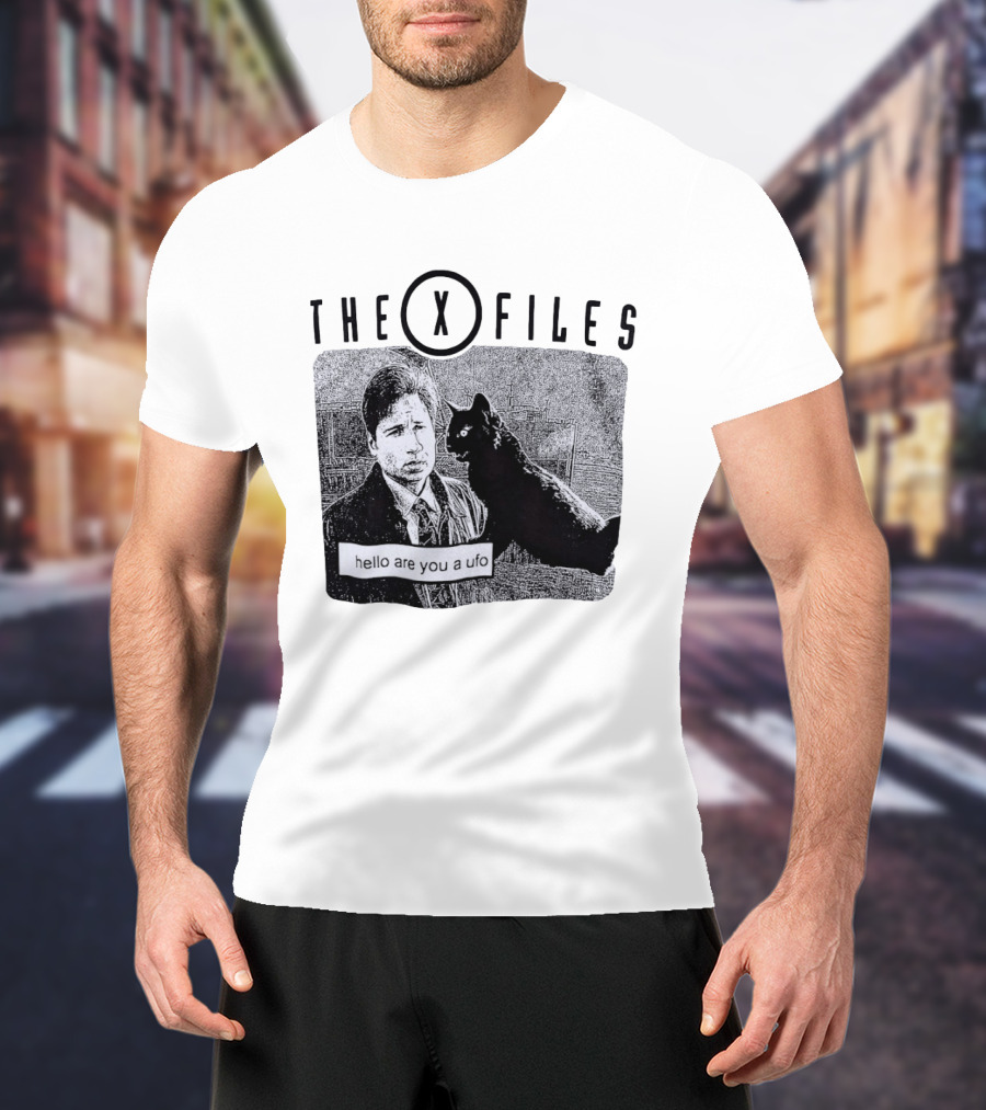The X Files Hello Are You A UFO Mulder Black Cat T-Shirt