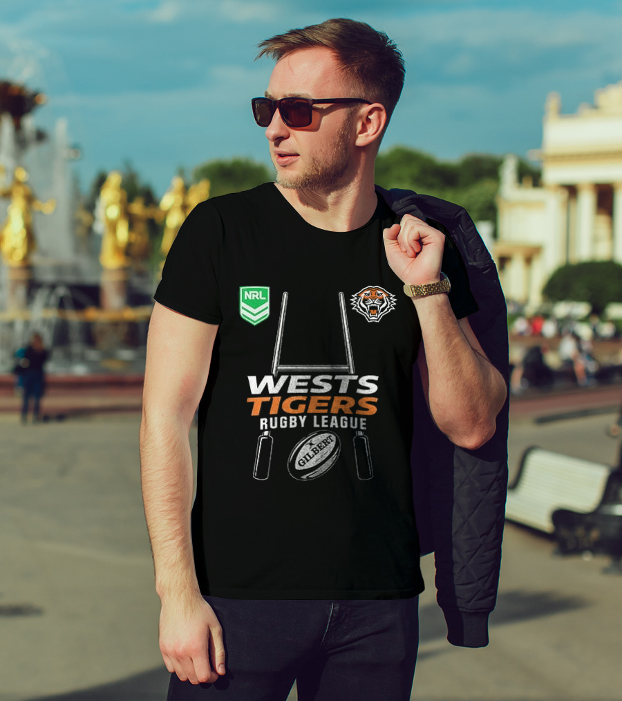Wests Tigers Rugby League NRL X Motor Harley Davidson Skeleton Gilbert Rugby Ball T-Shirt