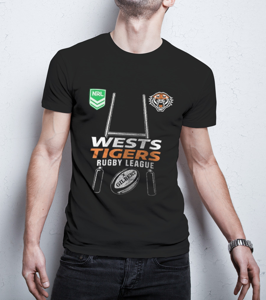 Wests Tigers Rugby League NRL X Motor Harley Davidson Skeleton Gilbert Rugby Ball T-Shirt