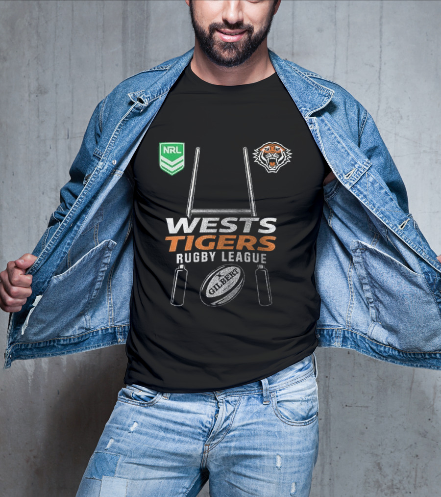 Wests Tigers Rugby League NRL X Motor Harley Davidson Skeleton Gilbert Rugby Ball T-Shirt