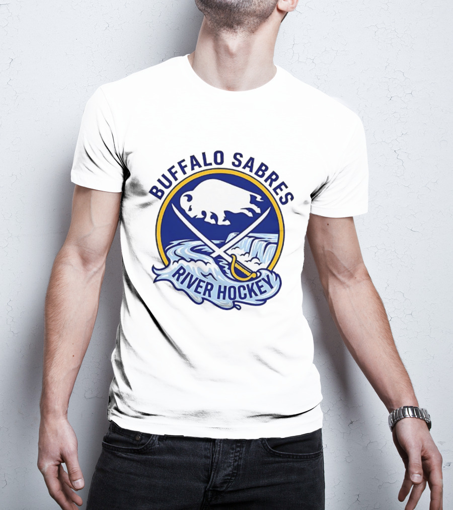 Buffalo Sabres River Hockey White Buffalo And Swords T-Shirt