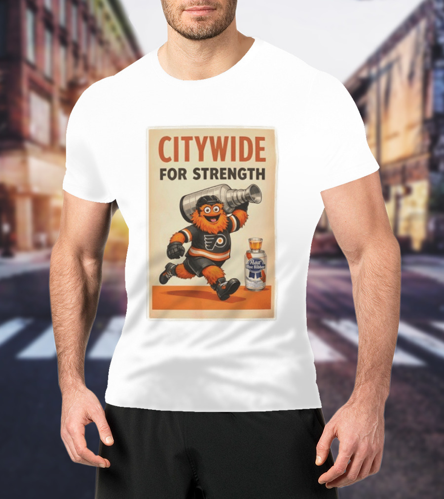 Citywide For Strength Philadelphia Flyers Gritty Pabst Blue Ribbon Stanley Cup T-Shirt