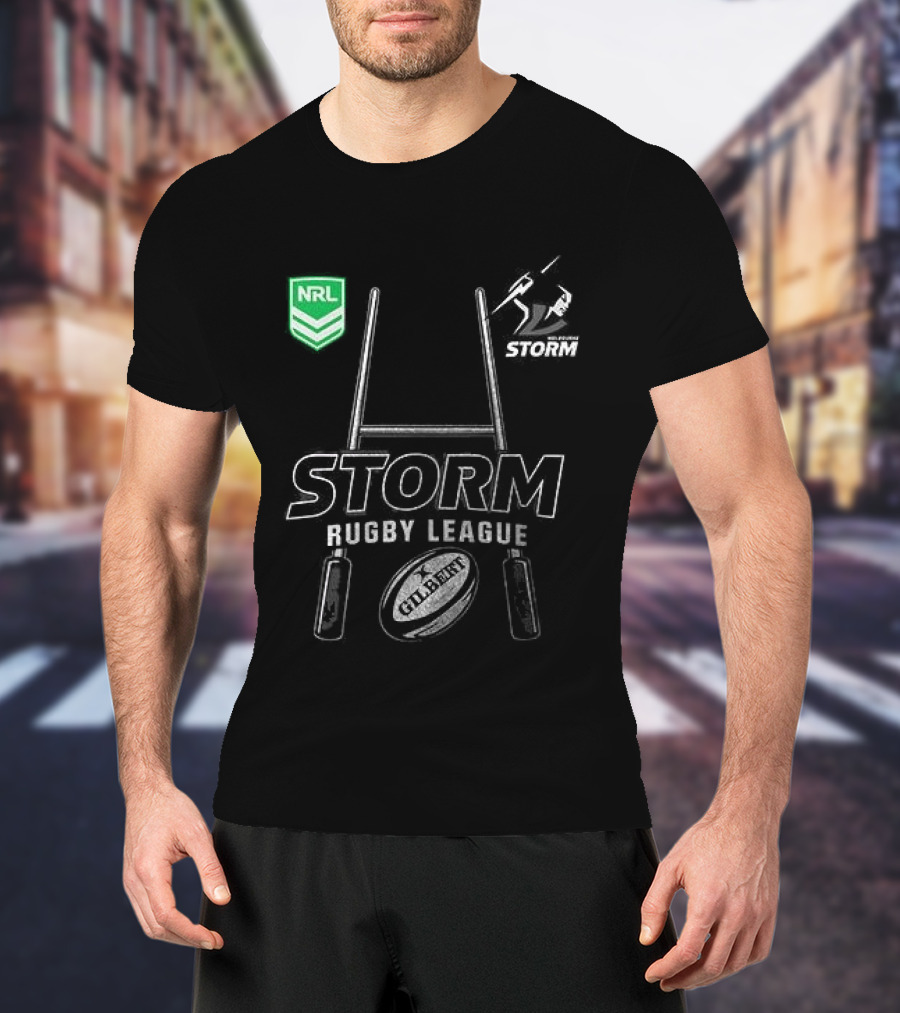 Melbourne Storm Rugby League NRL X Harley Davidson Skeleton Rugby Ball T-Shirt