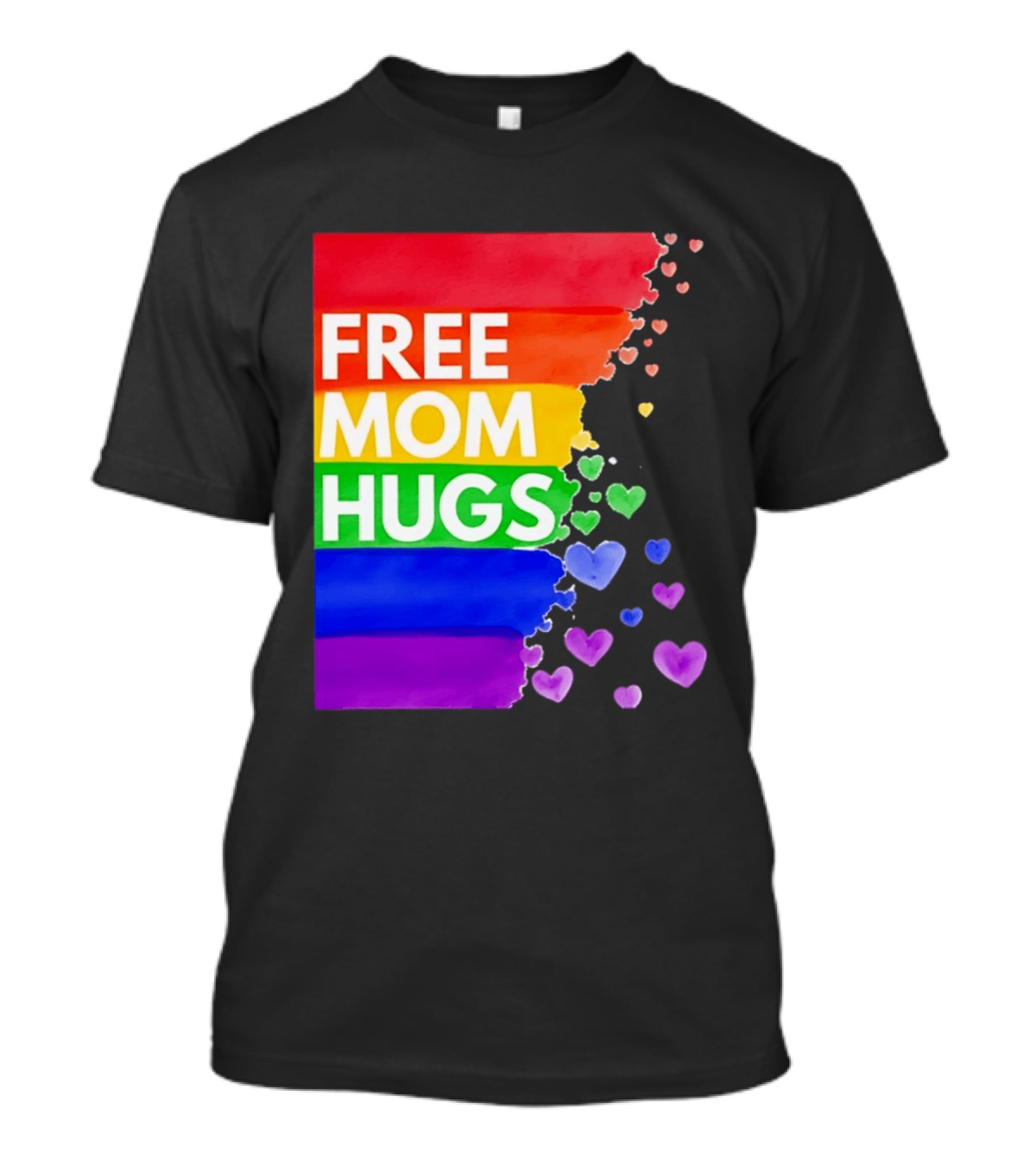 Free Mom Hugs Rainbow Hearts LGBTQ Pride Watercolor T-Shirt