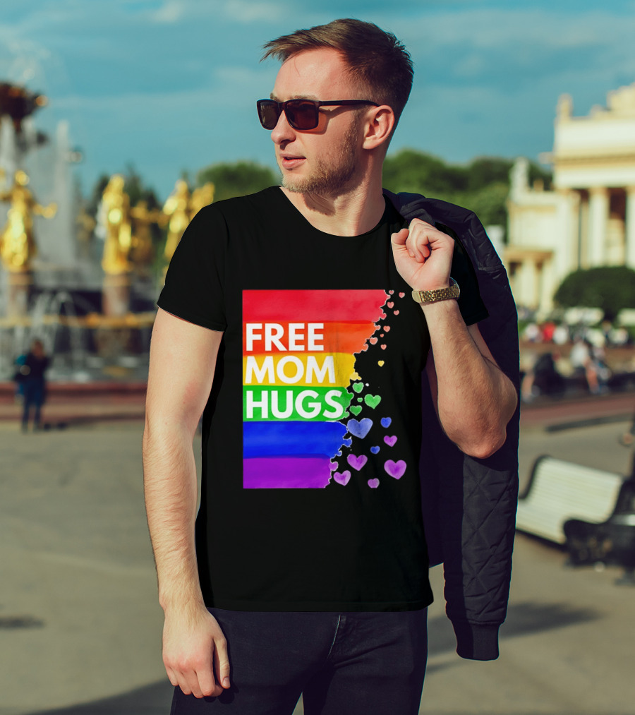 Free Mom Hugs Rainbow Hearts LGBTQ Pride Watercolor T-Shirt