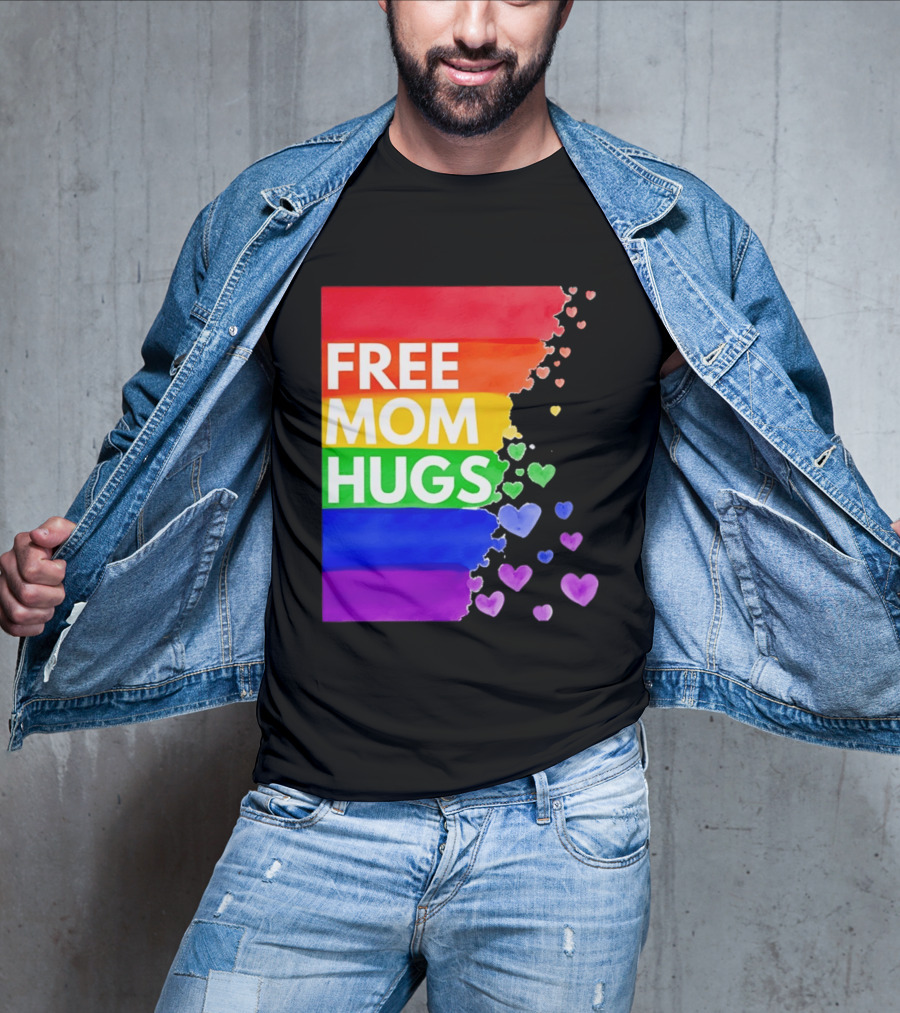 Free Mom Hugs Rainbow Hearts LGBTQ Pride Watercolor T-Shirt