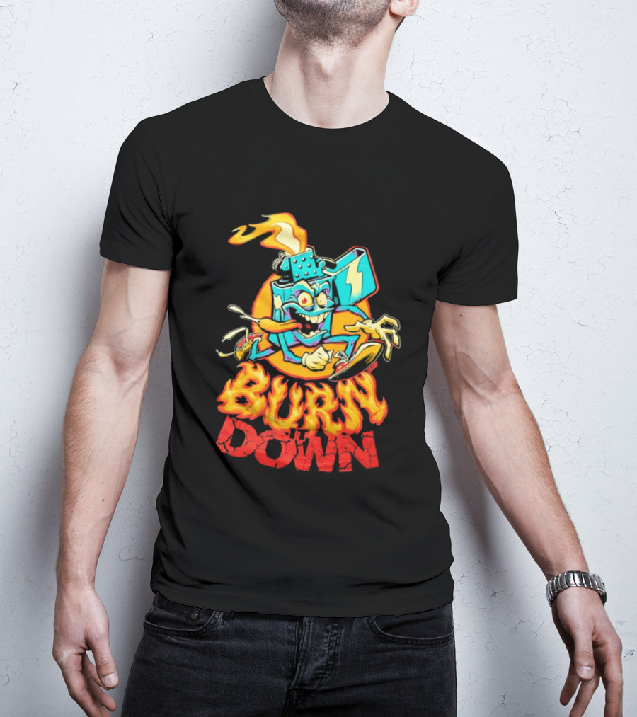 Burn It Down Lighter Mascot With Flames T-Shirt