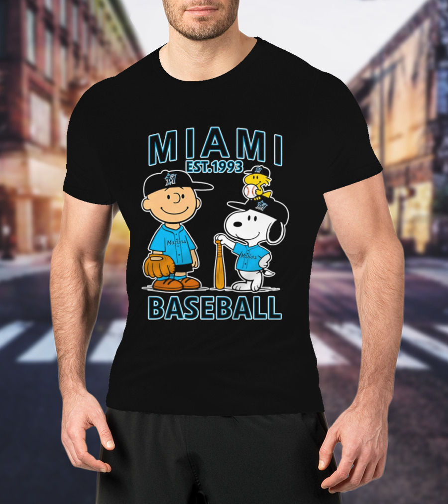 Charlie Brown Snoopy Woodstock Miami Baseball Est 1993 T-Shirt