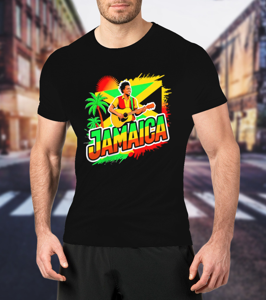 Jamaica Musician 2026 Vibrant Island Vibes Guitarist Flag T-Shirt