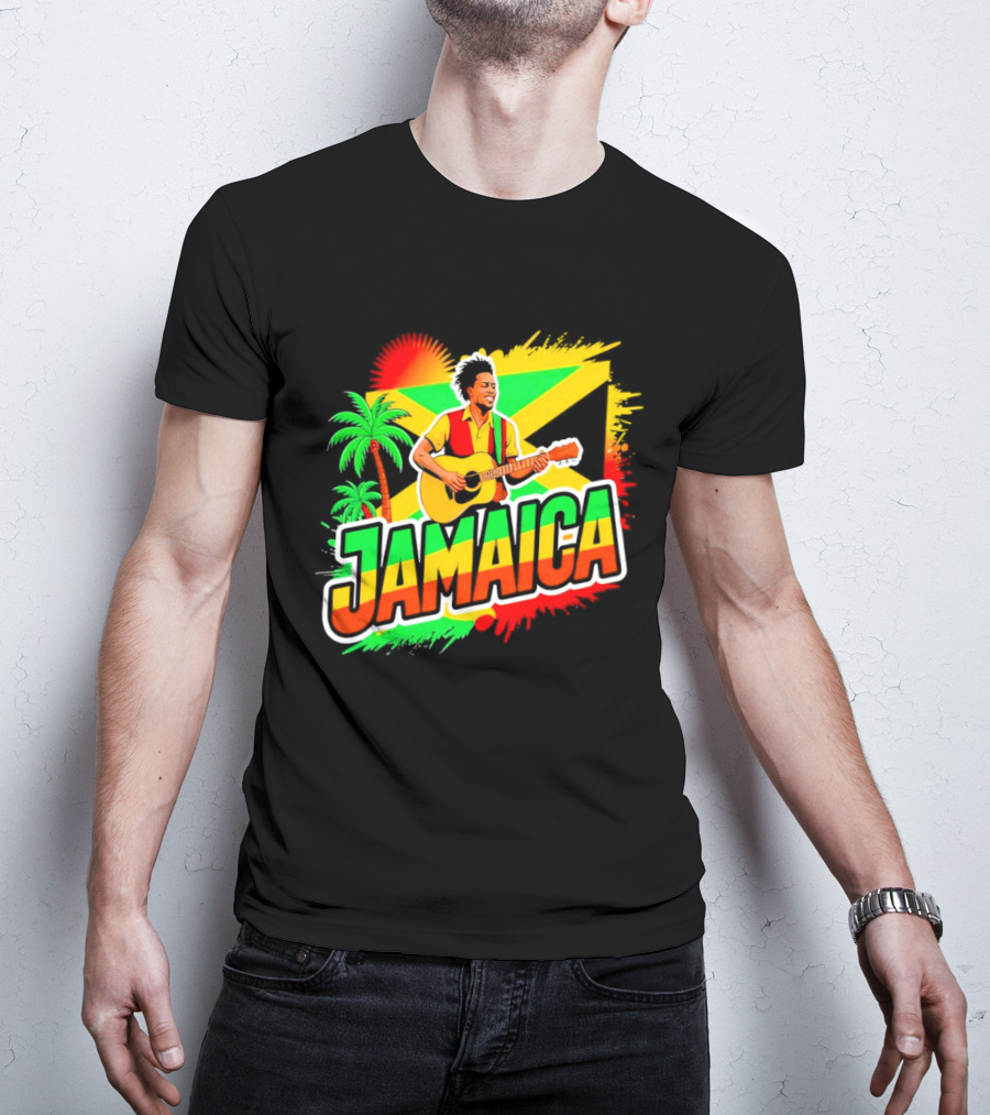 Jamaica Musician 2026 Vibrant Island Vibes Guitarist Flag T-Shirt