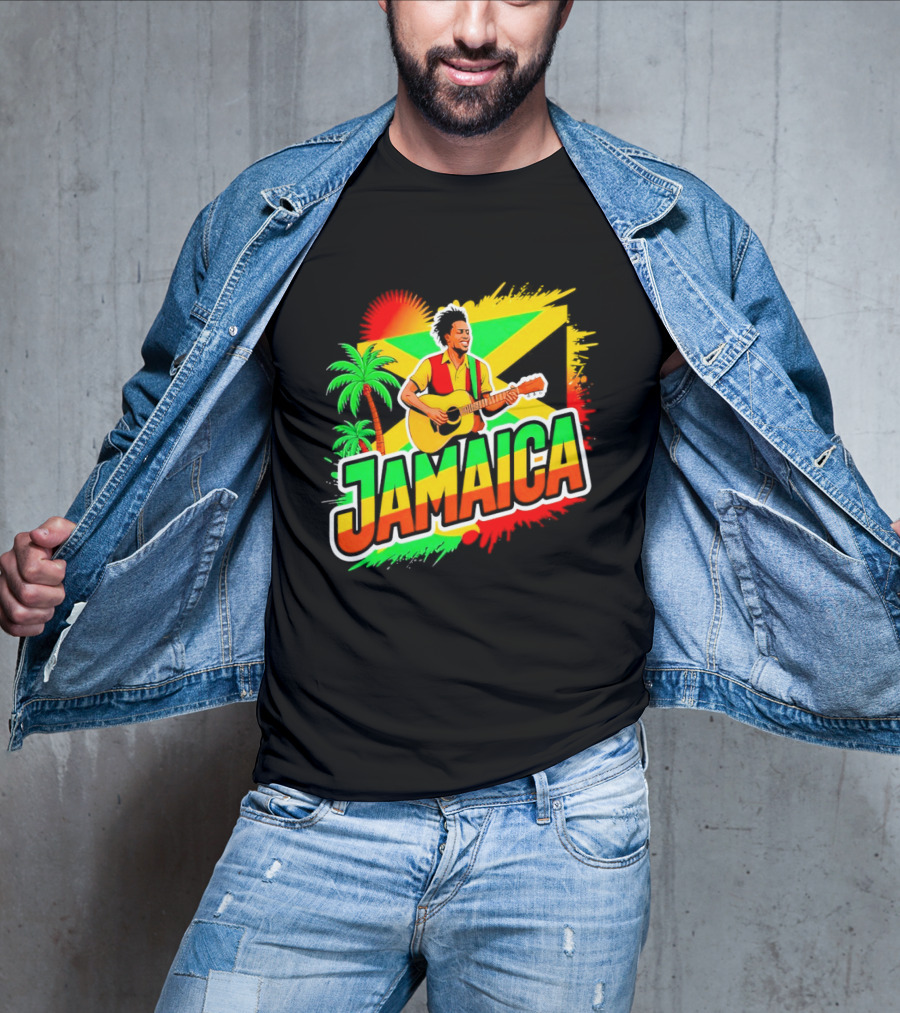 Jamaica Musician 2026 Vibrant Island Vibes Guitarist Flag T-Shirt