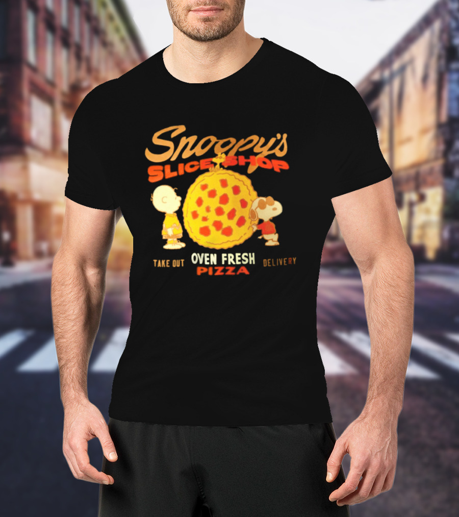 Snoopy's Slice Shop Oven Fresh Pizza Take Out Delivery T-Shirt