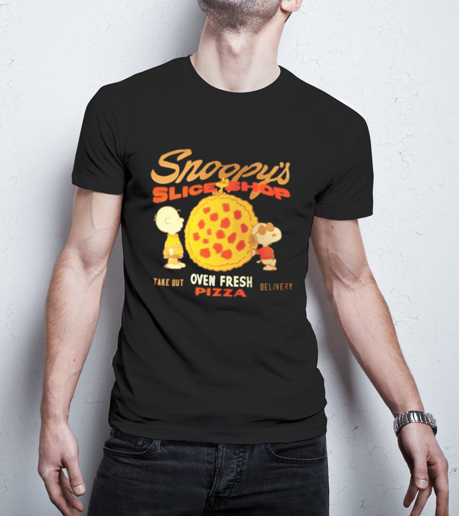 Snoopy's Slice Shop Oven Fresh Pizza Take Out Delivery T-Shirt