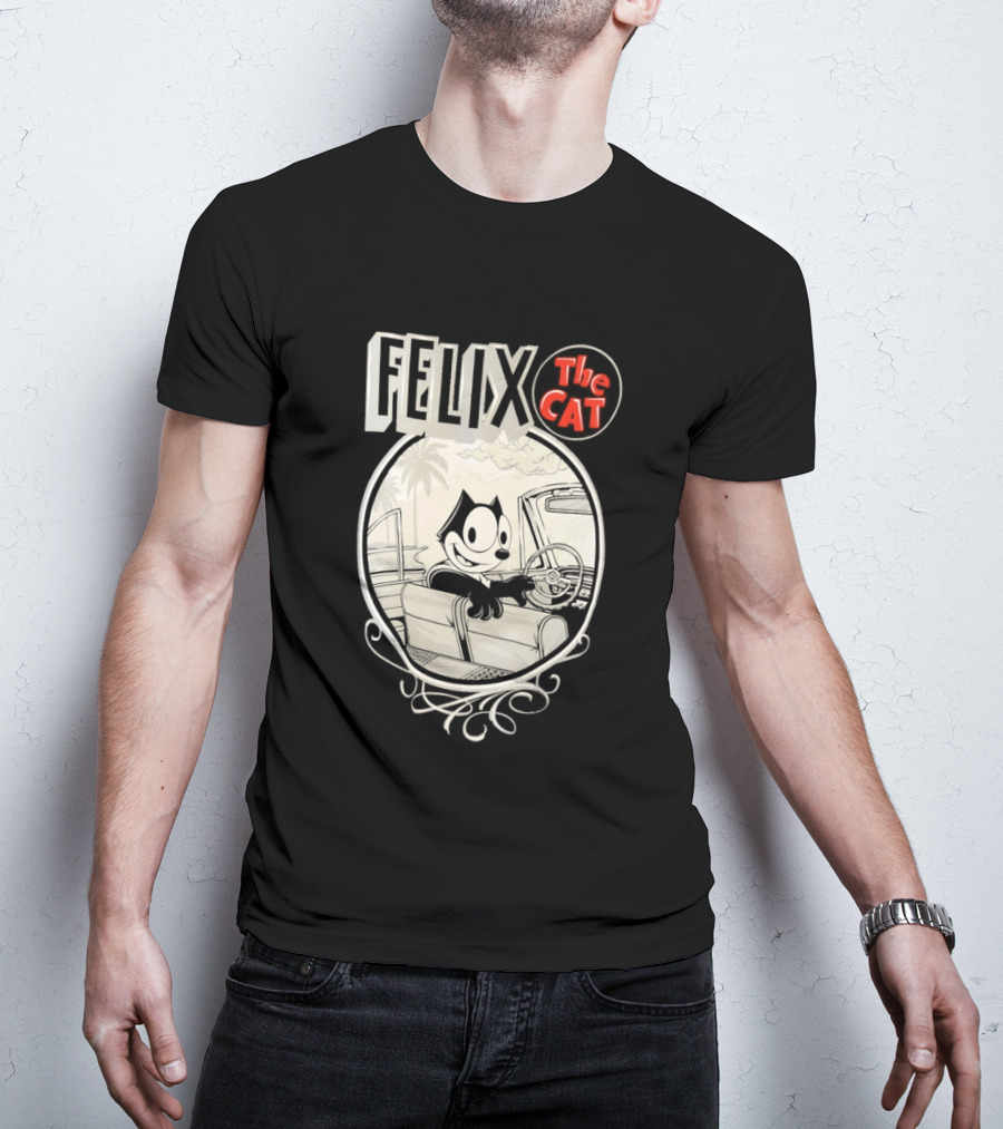 Felix The Cat Driving Car By Mister Cartoon With Palm Tree T-Shirt