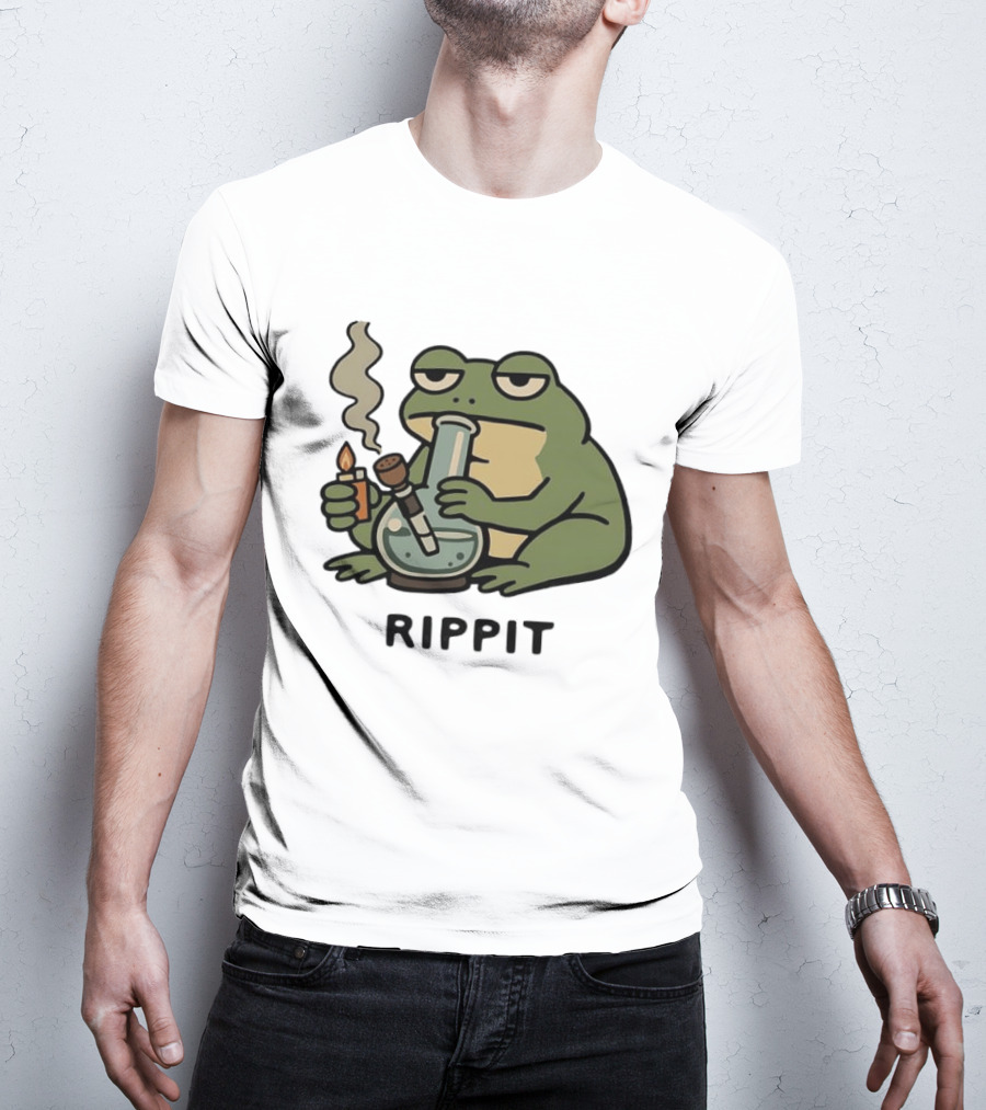 Rippit Frog Smoking Bong Meme Funny Cartoon T-Shirt