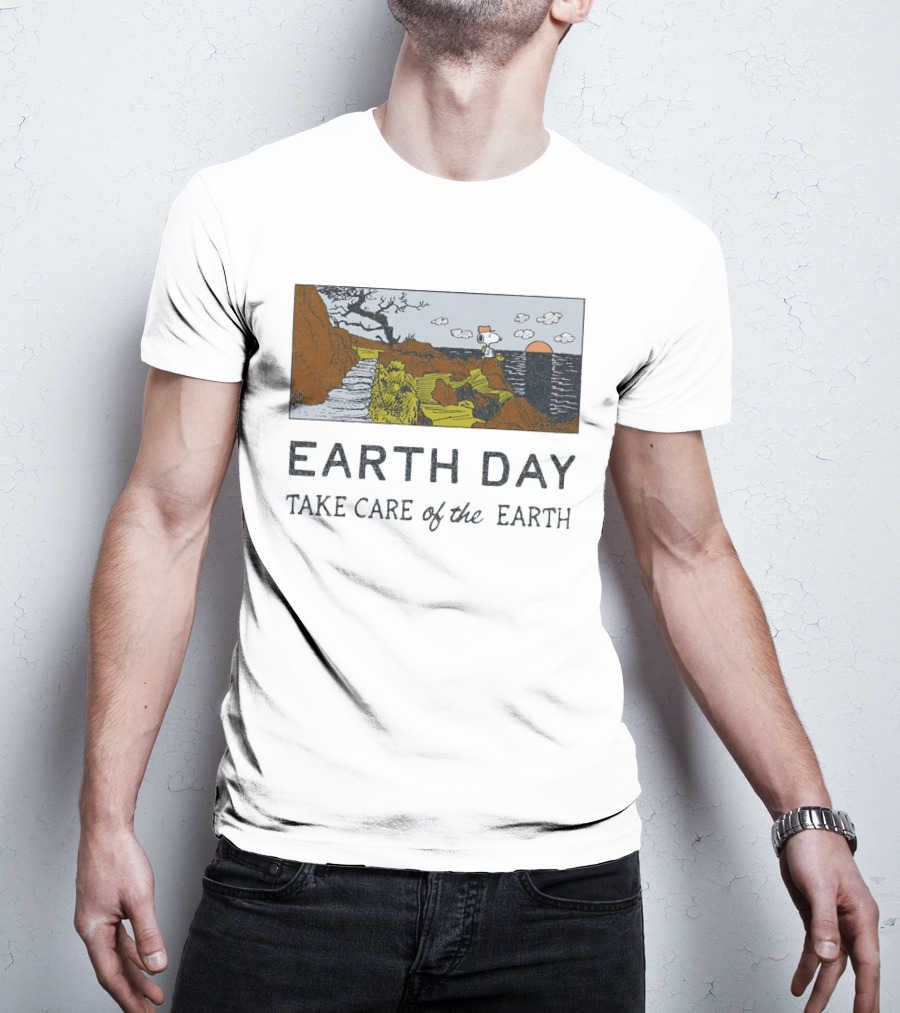 Earth Day Snoopy Woodstock Take Care Of The Earth Sunset Scene T-Shirt