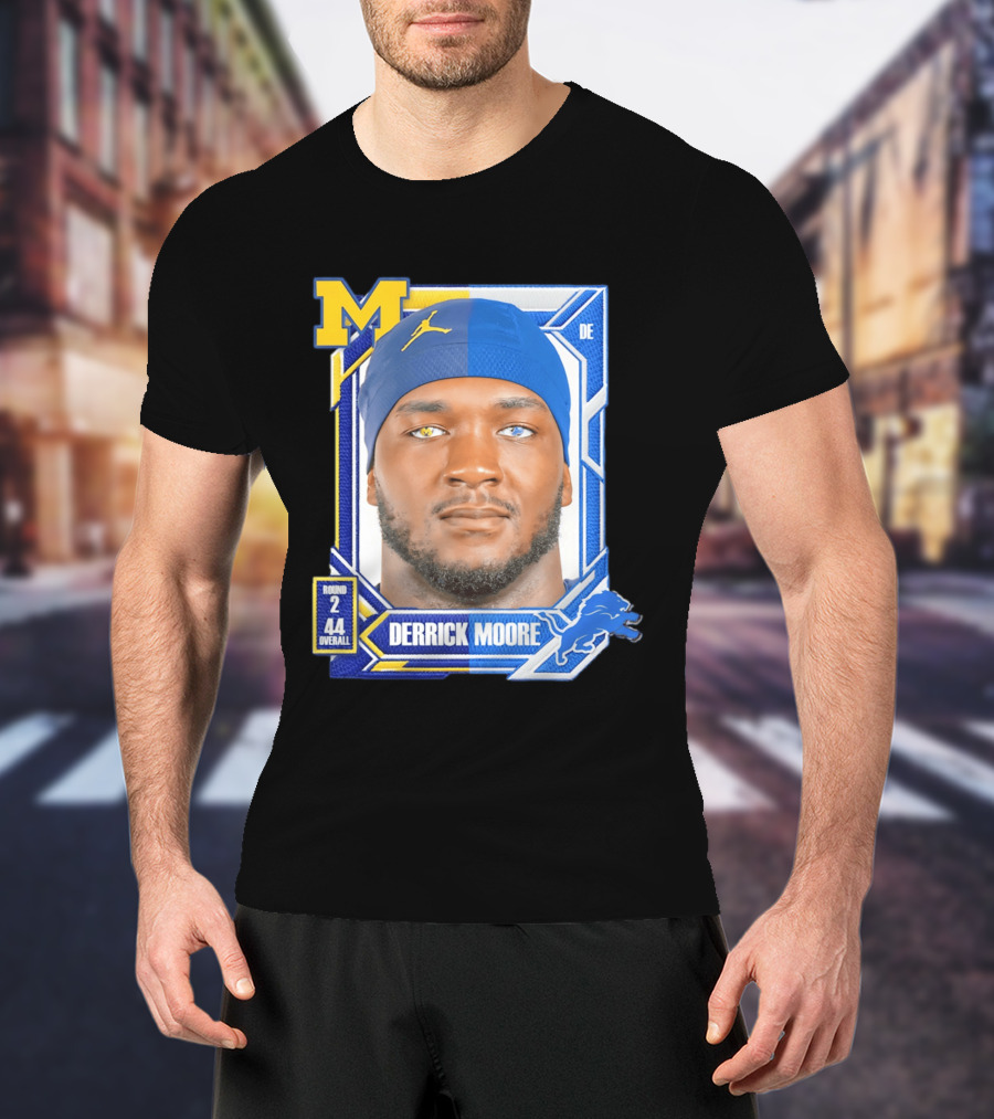 Derrick Moore Detroit Lions Round 2 Pick 44 Michigan 2026 Draft T-Shirt