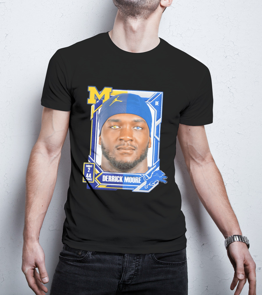 Derrick Moore Detroit Lions Round 2 Pick 44 Michigan 2026 Draft T-Shirt