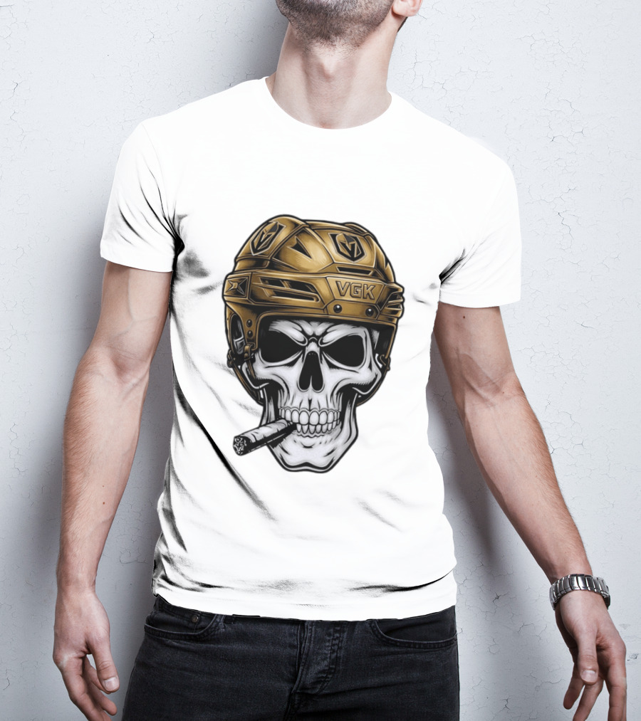VGK Skull Helmet Vegas Golden Knights Smoking Cigar T-Shirt