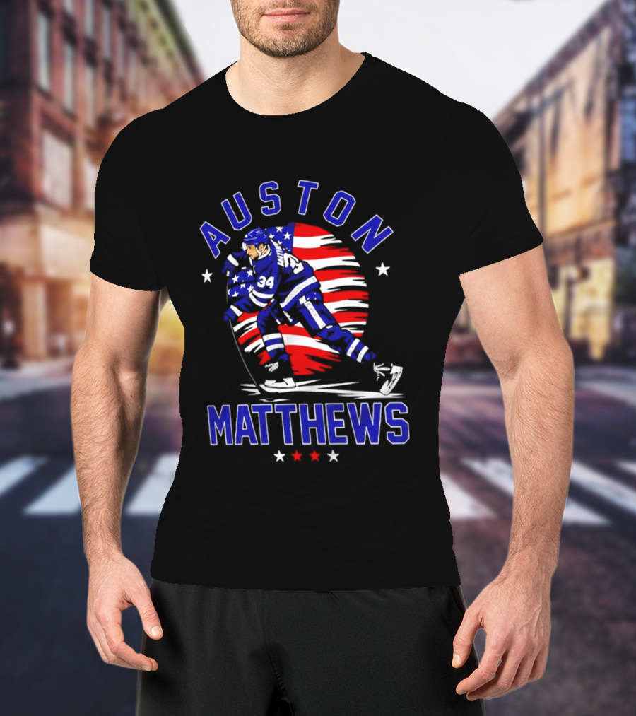 Auston Matthews USA Hockey Number 34 Stars And Stripes Energy T-Shirt