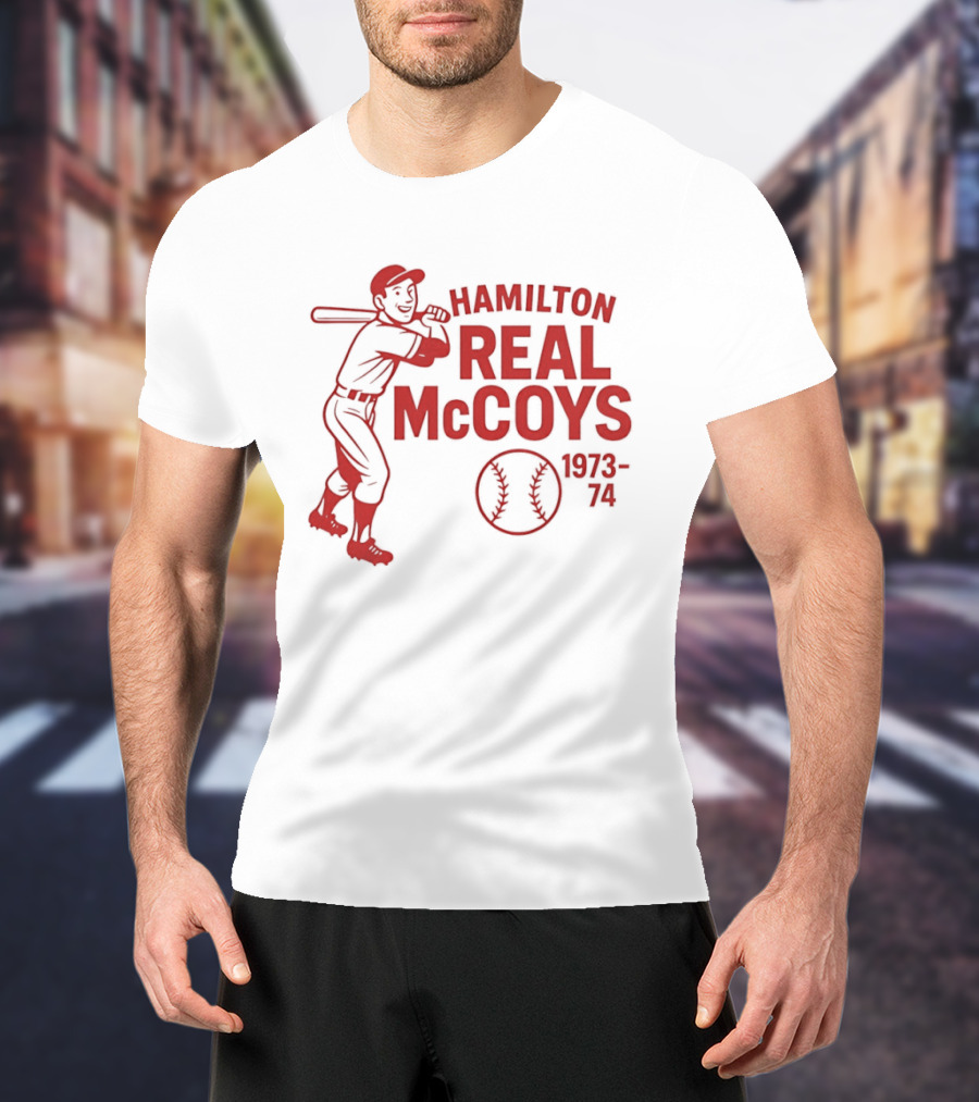 Hamilton Real McCoys Baseball 1973 1974 Retro Player T-Shirt