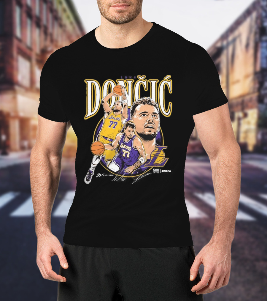Doncic Lakers 77 Trio Basketball T-Shirt