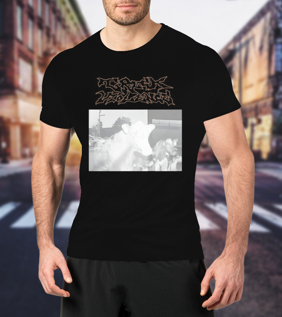 Truck Stop Violence Cow Photo Retro Style Casual Wear T-Shirt