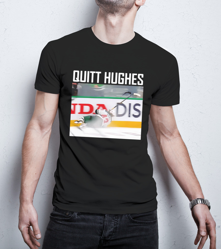 Quitt Hughes Hockey Player Falling Action Moment T-Shirt