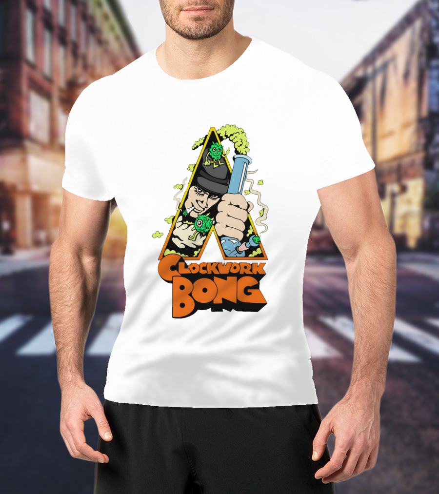 Work Bong Triangle Character Holding Bong With Smoke And Green Creatures T-Shirt