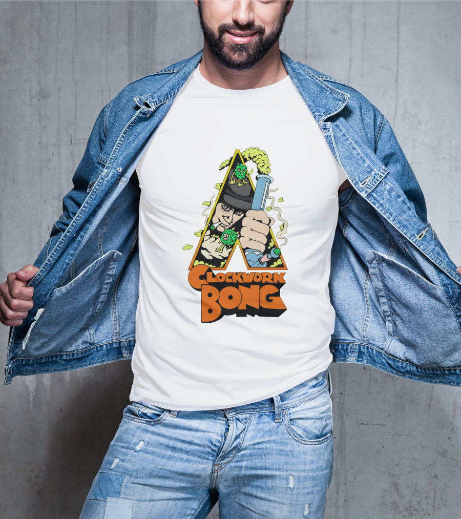 Work Bong Triangle Character Holding Bong With Smoke And Green Creatures T-Shirt