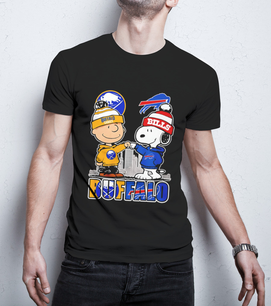Buffalo Sabres Bills Snoopy City Skyline Collaboration With Charlie Brown T-Shirt