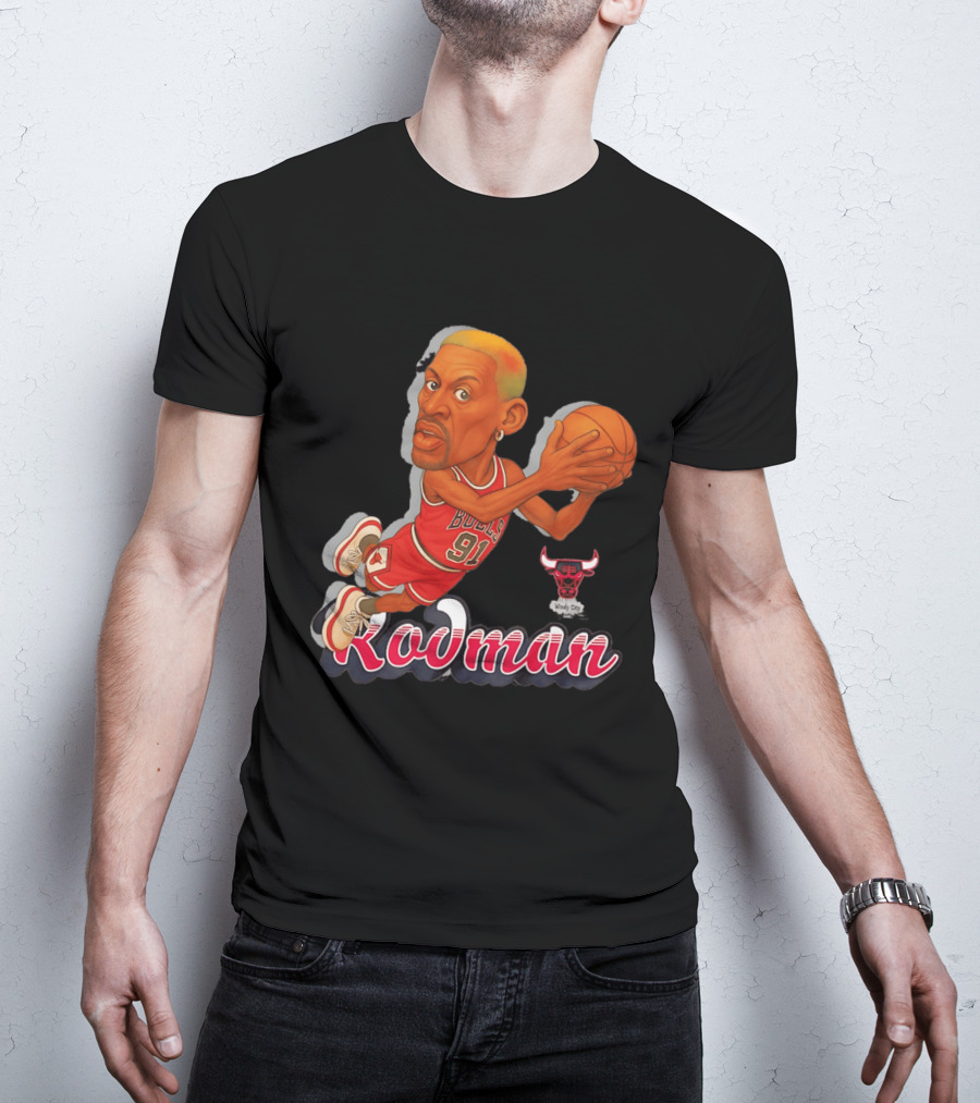 Dennis Rodman Chicago Bulls 91 Fickett Classics Windy City Cartoon T-Shirt