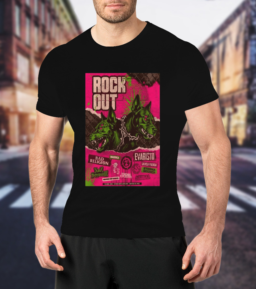 Rock Out Bad Religion Evaristo Santiago Chile April 25 2026 Serigrafía T-Shirt
