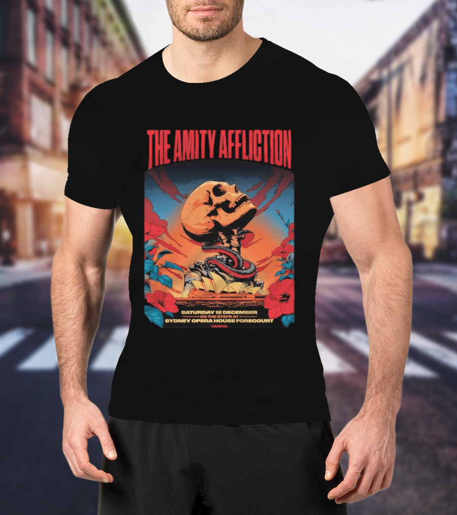 The Amity Affliction Sydney Opera House Forecourt Tour 12 December 2026 Skull Snake Flowers T-Shirt