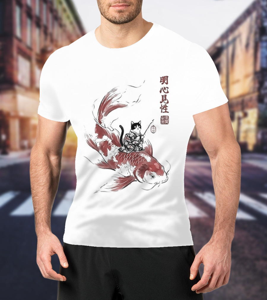 Kimono Cat Riding Koi Fish Classical Japanese T-Shirt