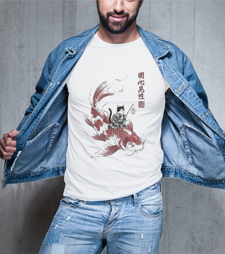Kimono Cat Riding Koi Fish Classical Japanese T-Shirt