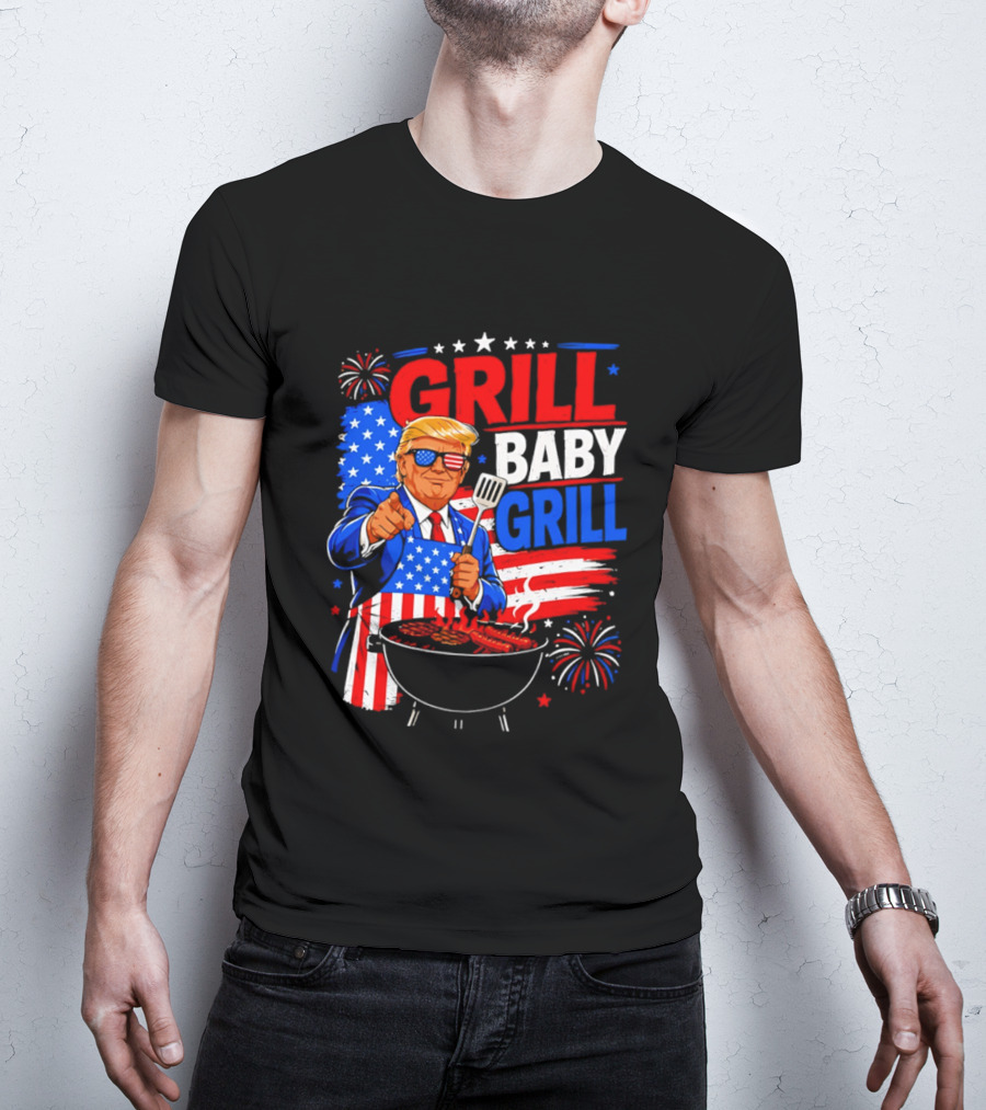 Trump Grill Baby Grill 4th Of July Fireworks 2026 T-Shirt