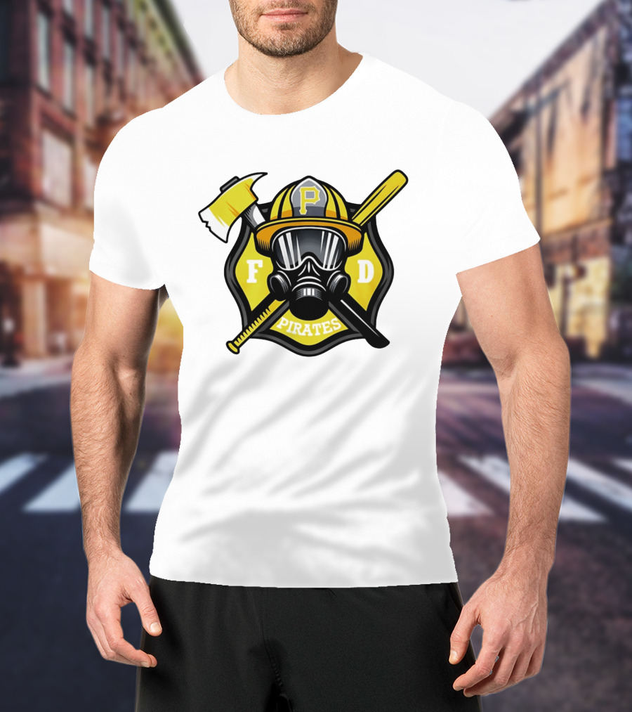 Pittsburgh Pirates Firefighter Helmet Ax FD Spirit T-Shirt