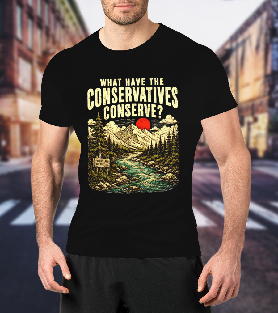 What Have The Conservatives Conserve Public Land Not For Sale Mountains Sun T-Shirt