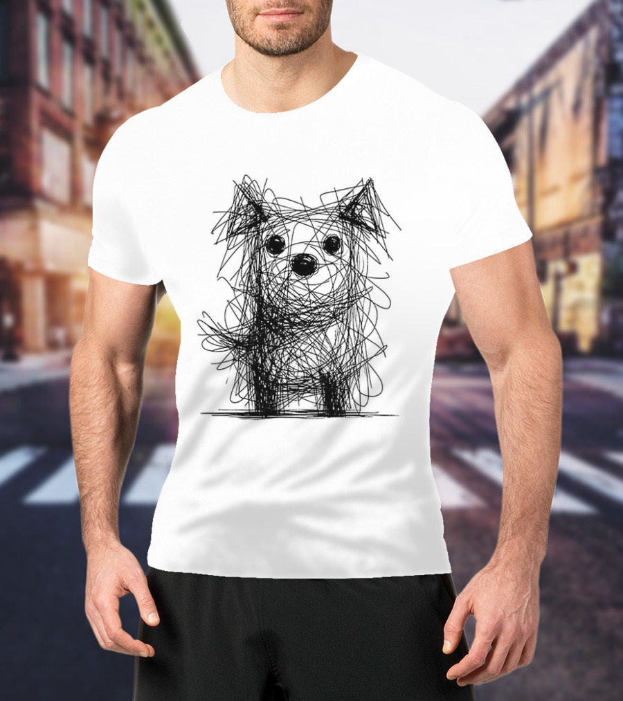 Scruffy Dog Chaos Doodle Drawing T-Shirt