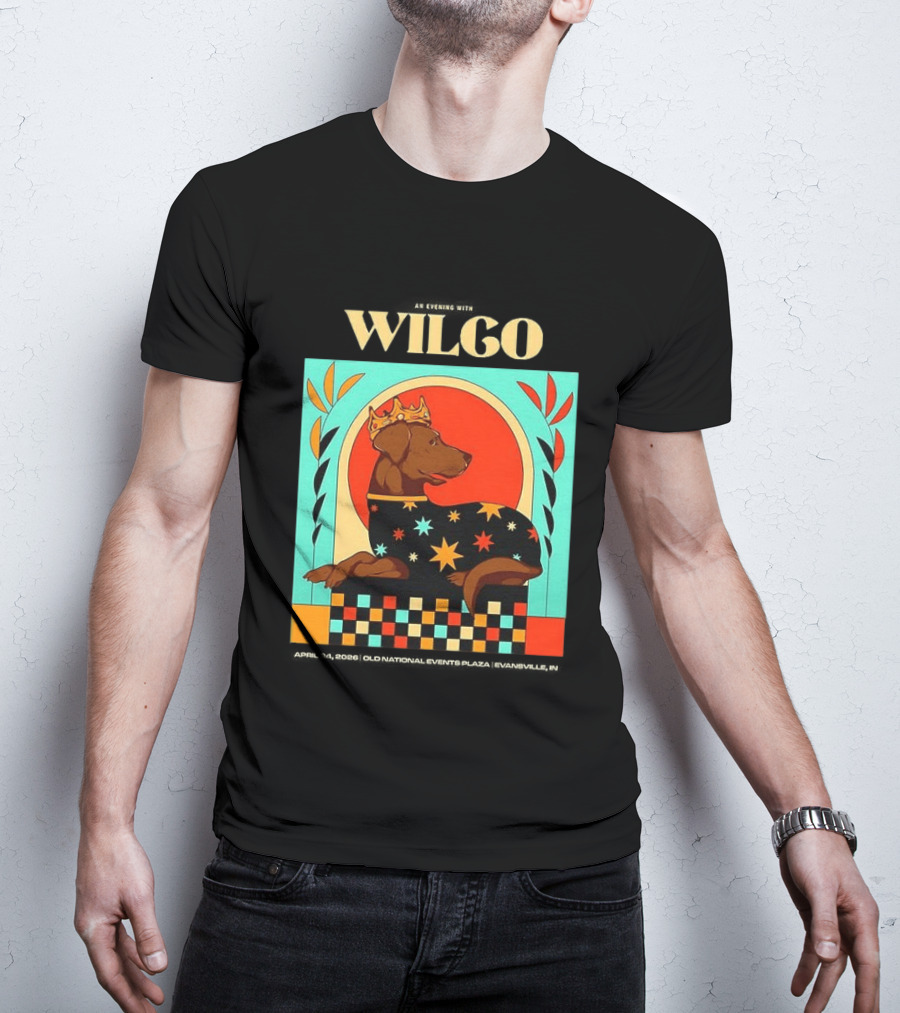 Wilco Dog With Crown And Stars April 2026 National Events Plaza Evansville T-Shirt