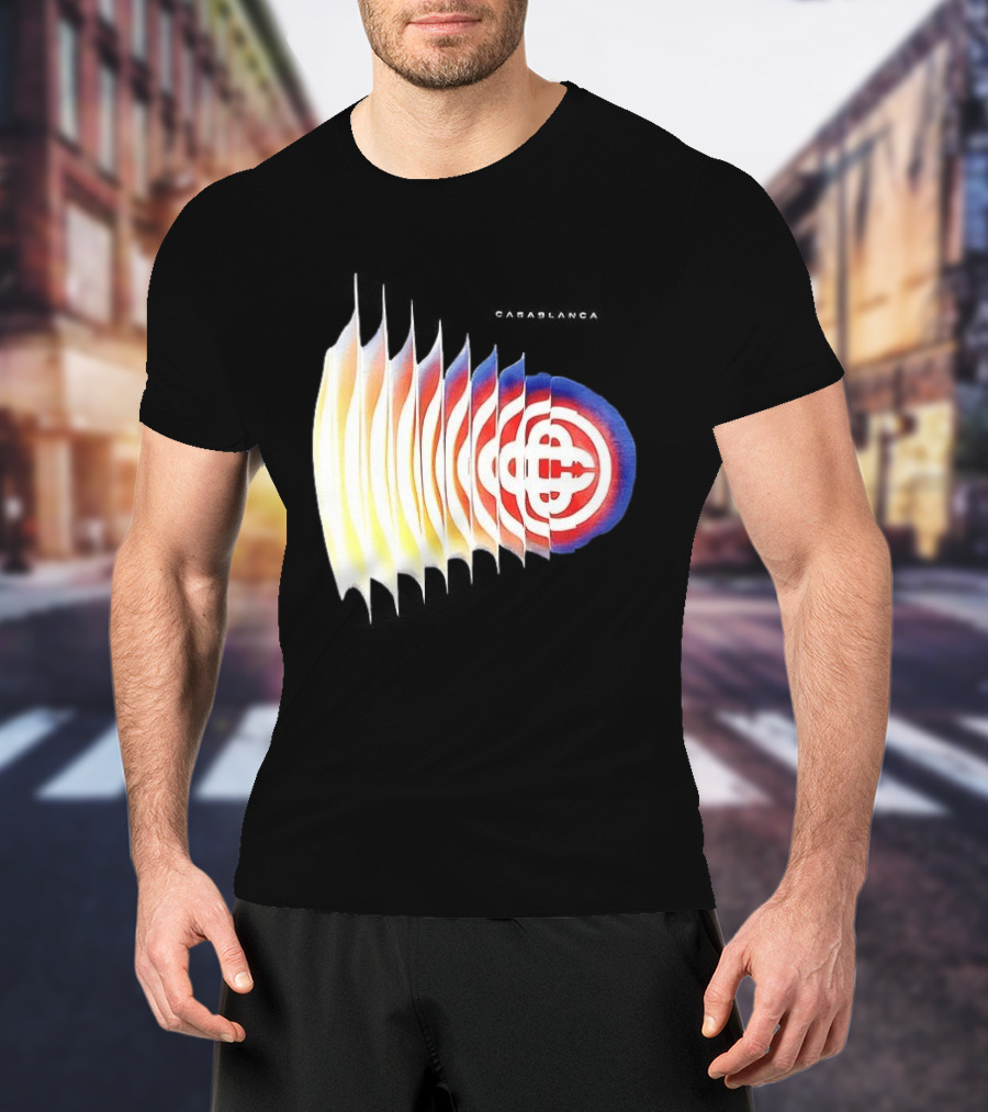 Casablanca Shockwave Optical Illusion Pattern With Red Blue Yellow Layers T-Shirt