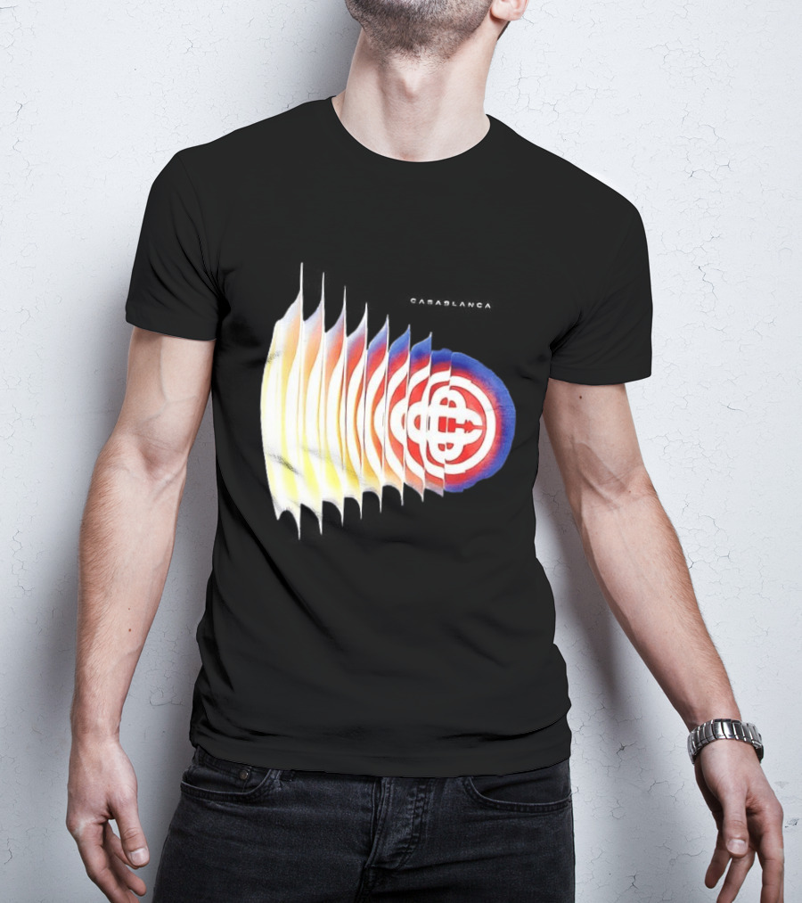 Casablanca Shockwave Optical Illusion Pattern With Red Blue Yellow Layers T-Shirt