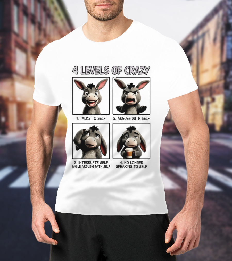 4 Levels Of Crazy Donkey Expressions Coffee Mood T-Shirt